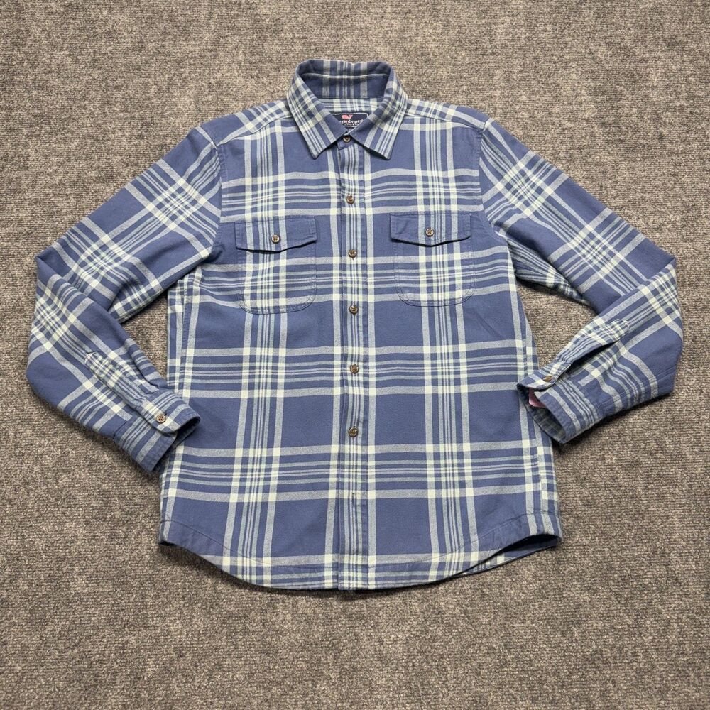Vineyard Vines Classic Shirt Jacket Mens Small Blue Green Plaid 100% Cotton
